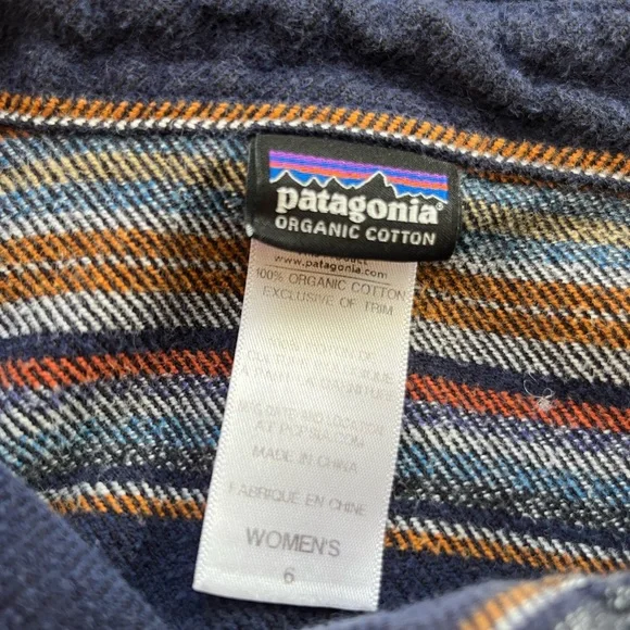 Patagonia Women’s Long-Sleeved Fjord Flannel Shirt Gaucho Stripe Classic Navy 6 - Picture 3 of 7